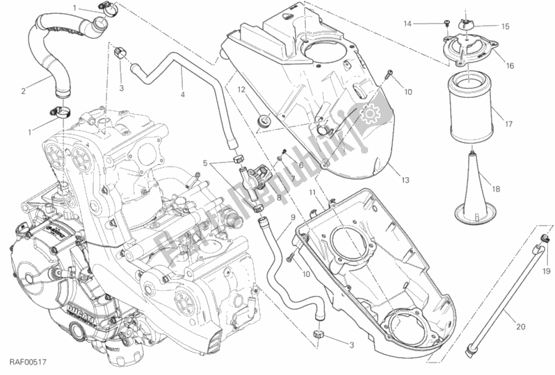 Alle onderdelen voor de Luchtinlaat - Olie-ontluchter van de Ducati Monster 821 Dark Thailand 2016